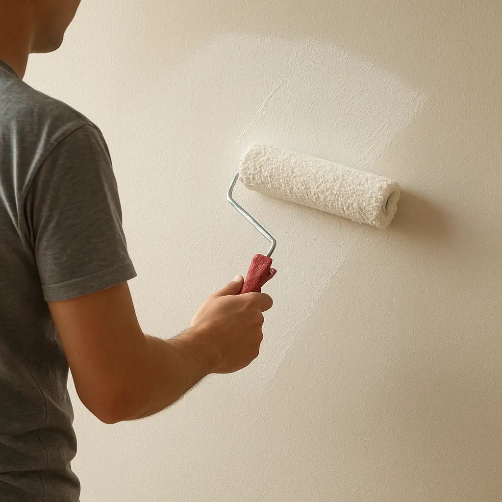 Application de la peinture au rouleau sur un mur intérieur