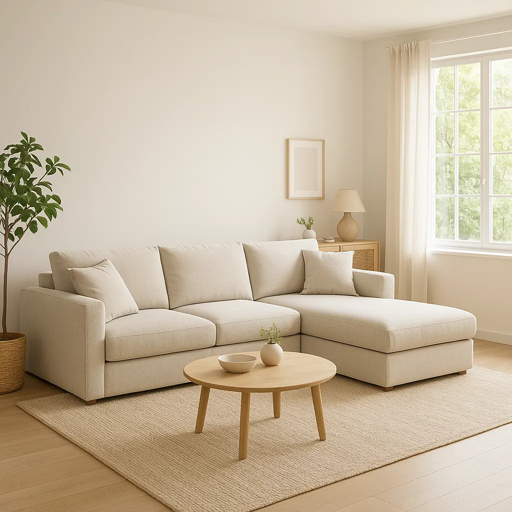 Canapé modulable dans un salon français bien proportionné
