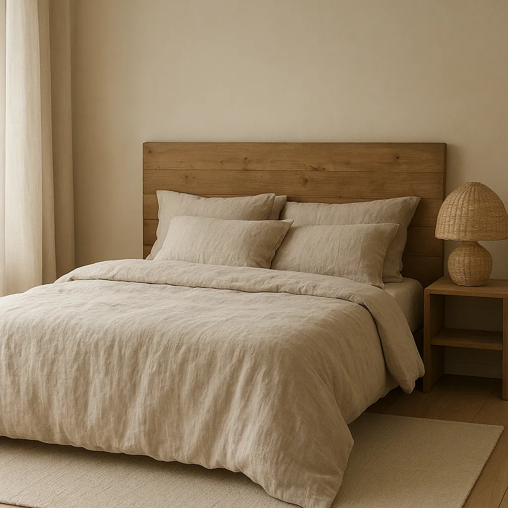 Chambre décorée avec des matières naturelles pour une ambiance douce