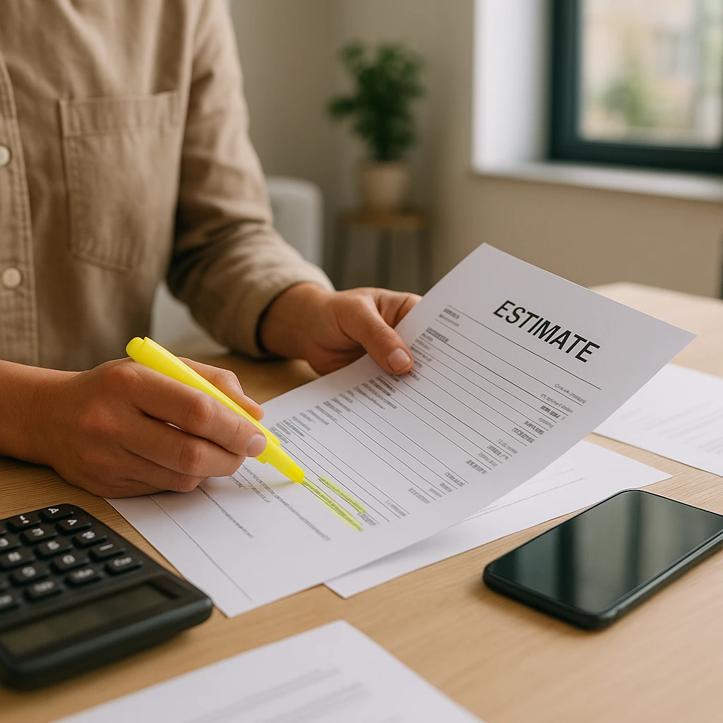 Personne en train de lire un devis travaux de rénovation sur une table