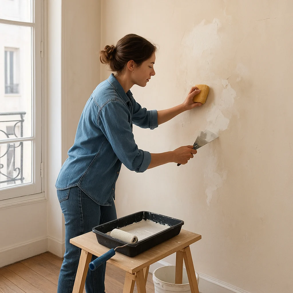 Préparation du mur avant repeindre une pièce