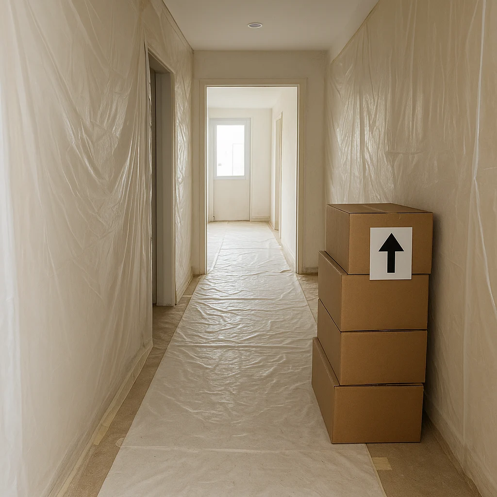 Protections, accès et stockage organisés pour un chantier de rénovation