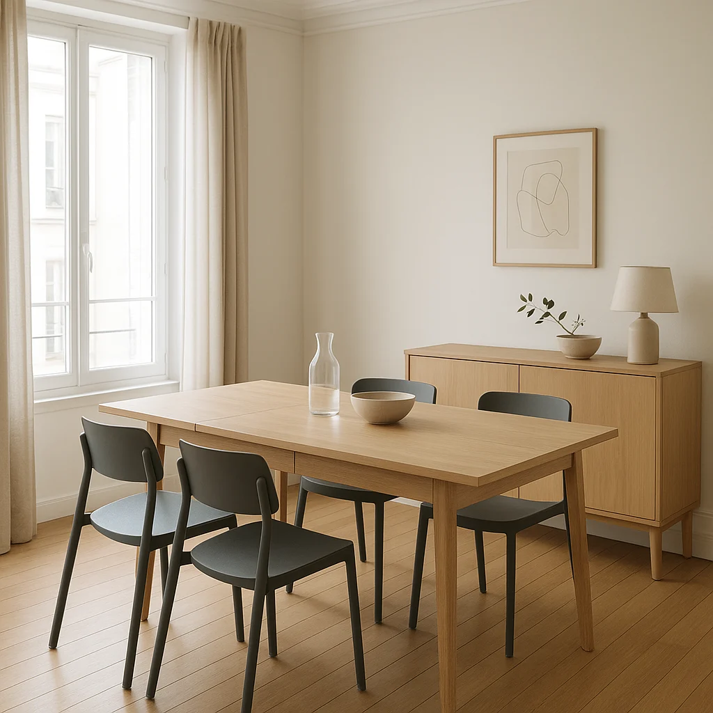 Salle à manger compacte avec table extensible adaptée aux petits espaces